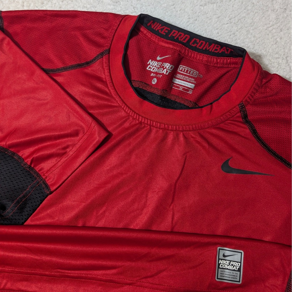 Nike Pro Combat Shirt Mens XL Red Stretch Dri-FIT Fitted Short Sleeve 449841-653